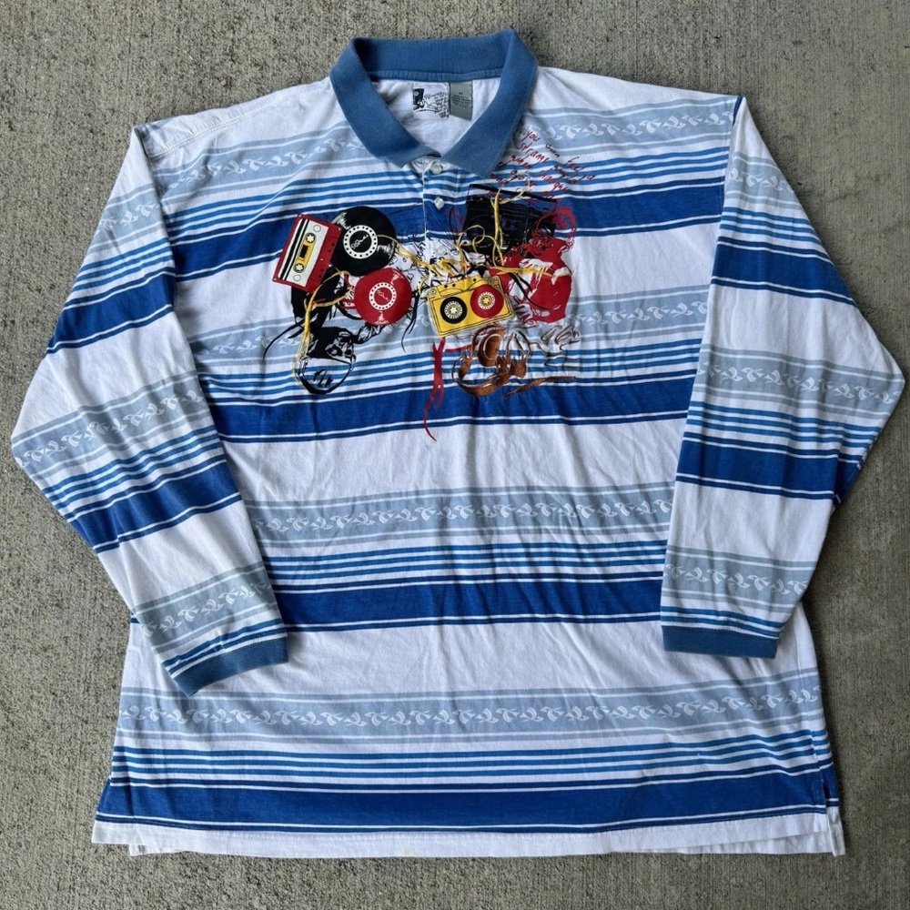 Rare Vintage Y2K 96 North Rugby Polo Shirt Long Sleeve Striped Hip Hop Size 4XL